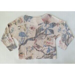 Sioni Sweater Women M Pastel Pink Blue Sheer Knit Preppy Romantic Luxury Elegant